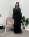 Hana Black Square Neck Split Dress With Button Detail