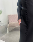 Hana Black Square Neck Split Dress With Button Detail