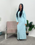 Hana Mint Square Neck Split Dress With Button Detail