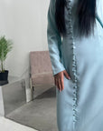 Hana Mint Square Neck Split Dress With Button Detail