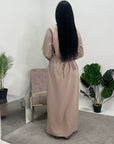 Hana Beige Square Neck Split Dress With Button Detail