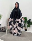 Liah Black Printed Floral Satin Kaftan Dress