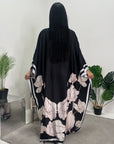 Liah Black Printed Floral Satin Kaftan Dress