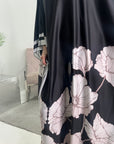 Liah Black Printed Floral Satin Kaftan Dress