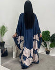 Liah Navy Printed Floral Satin Kaftan Dress