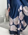 Liah Navy Printed Floral Satin Kaftan Dress