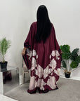 Liah Wine Printed Floral Satin Kaftan Dress