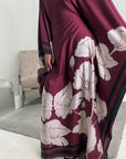 Liah Wine Printed Floral Satin Kaftan Dress