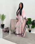 Liah Pink Printed Floral Satin Kaftan Dress