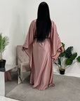 Mina Pink Modest Kaftan Dress With Contrast Trim And Belt