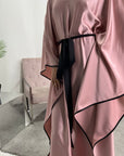 Mina Pink Modest Kaftan Dress With Contrast Trim And Belt