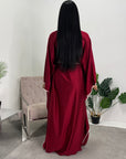 Mina Wine Modest Kaftan Dress With Contrast Trim And Belt