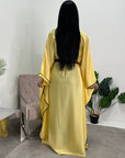 Mina Yellow Modest Kaftan Dress With Contrast Trim And Belt