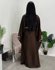 Mina Chocolate Modest Kaftan Dress With Contrast Trim And Belt