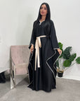 Mina Black Modest Kaftan Dress With Contrast Trim And Belt