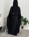 Mina Black Modest Kaftan Dress With Contrast Trim And Belt