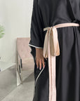 Mina Black Modest Kaftan Dress With Contrast Trim And Belt