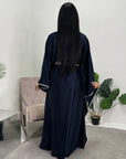 Mina Navy Modest Kaftan Dress With Contrast Trim And Belt