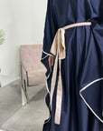 Mina Navy Modest Kaftan Dress With Contrast Trim And Belt