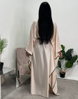 Mina Cream Modest Kaftan Dress With Contrast Trim And Belt