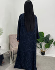 Mira Navy Modest Abaya Dress With V-Neck And Floral Design