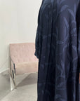 Mira Navy Modest Abaya Dress With V-Neck And Floral Design