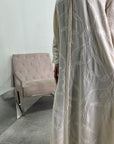 Mira Cream Modest Abaya Dress With V-Neck And Floral Design