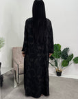 Mira Black Modest Abaya Dress With V-Neck And Floral Design