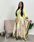 Liah Yellow Printed Floral Satin Kaftan Dress