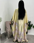 Liah Yellow Printed Floral Satin Kaftan Dress