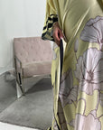 Liah Yellow Printed Floral Satin Kaftan Dress