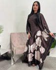Liah Chocolate Printed Floral Satin Kaftan Dress