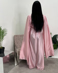 Seema Pink Satin Modest Dress With Cape Sleeves And Front Gathering