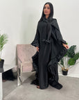 Najma Black Modest Drape Kaftan Dress With Scarf