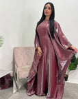 Zayna Wine Shimmer Tie Kaftan Dress