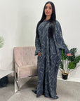 Alia Charcoal Floral Modest Kaftan Dress