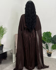 Fatima Chocolate Leaf Print Modest Dress With Scarf Drape