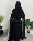 Fatima Black Leaf Print Modest Dress With Scarf Drape