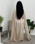Fatima Cream Leaf Print Modest Dress With Scarf Drape