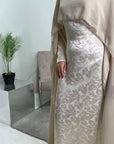 Fatima Cream Leaf Print Modest Dress With Scarf Drape