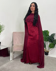 Fatima Wine Leaf Print Modest Dress With Scarf Drape
