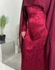 Fatima Wine Leaf Print Modest Dress With Scarf Drape