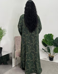 Mira Khaki Modest Abaya Dress With V-Neck And Floral Design