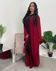 Zita Wine Modest Diamante Open Jacket Abaya