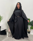 Rania Black Modest Kaftan Dress With Gold Buckle