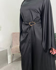 Rania Black Modest Kaftan Dress With Gold Buckle