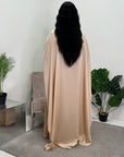 Rania Beige Modest Kaftan Dress With Gold Buckle