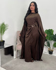 Rania Chocolate Modest Kaftan Dress With Gold Buckle