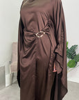 Rania Chocolate Modest Kaftan Dress With Gold Buckle