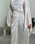 Rania Cream Modest Kaftan Dress With Gold Buckle
